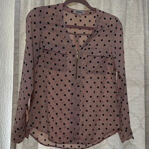 Express Women's Sheer Polka Dot Blouse - Brown and Black